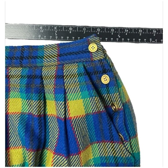 Vtg Colorful Plaid High Waisted Wide Leg Bermuda Shorts Baggy Small Wool Blend - Picture 7 of 9